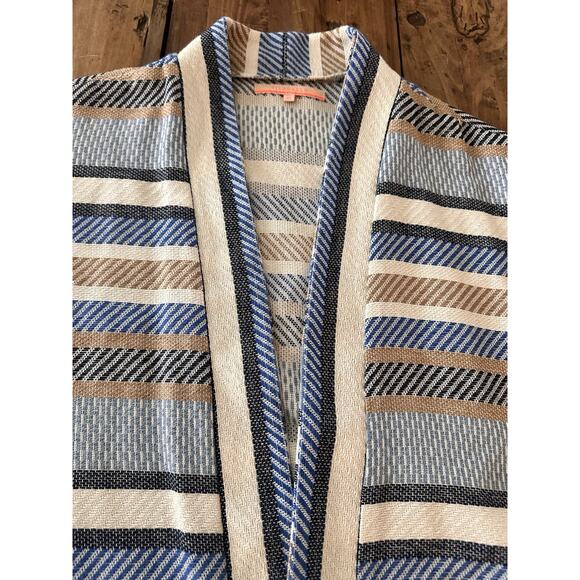 Vilagallo Open Front Cardigan Sweater Size Large (44) Stripped Knit Coverup - Picture 3 of 16